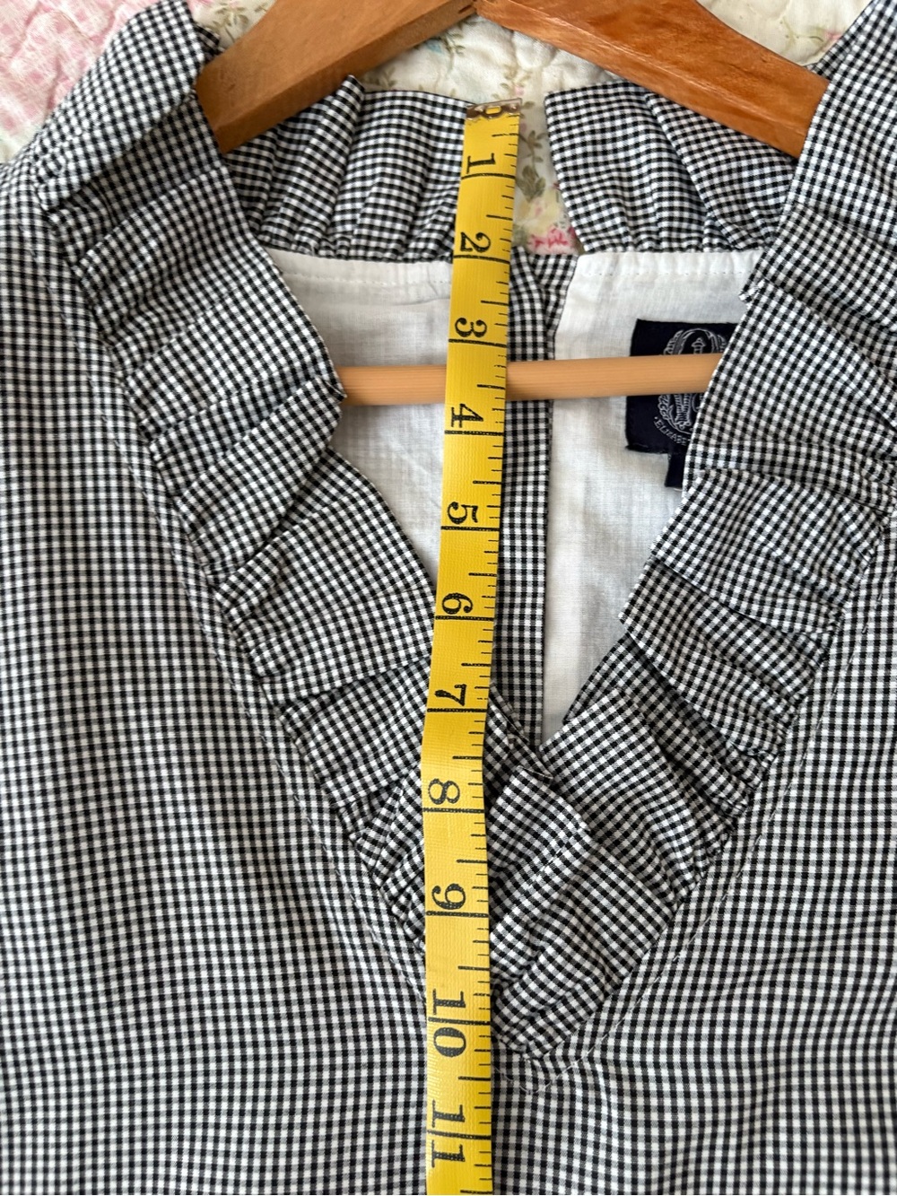 Gingham Ruffle V-Neck Blouse in Black & White - Picture 10 of 10